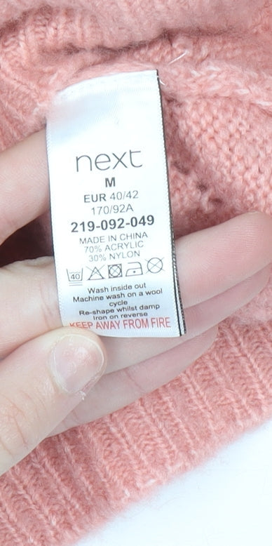 Next Womens Pink Open-Knit Button Cardigan M V-Neck Long Sleeve