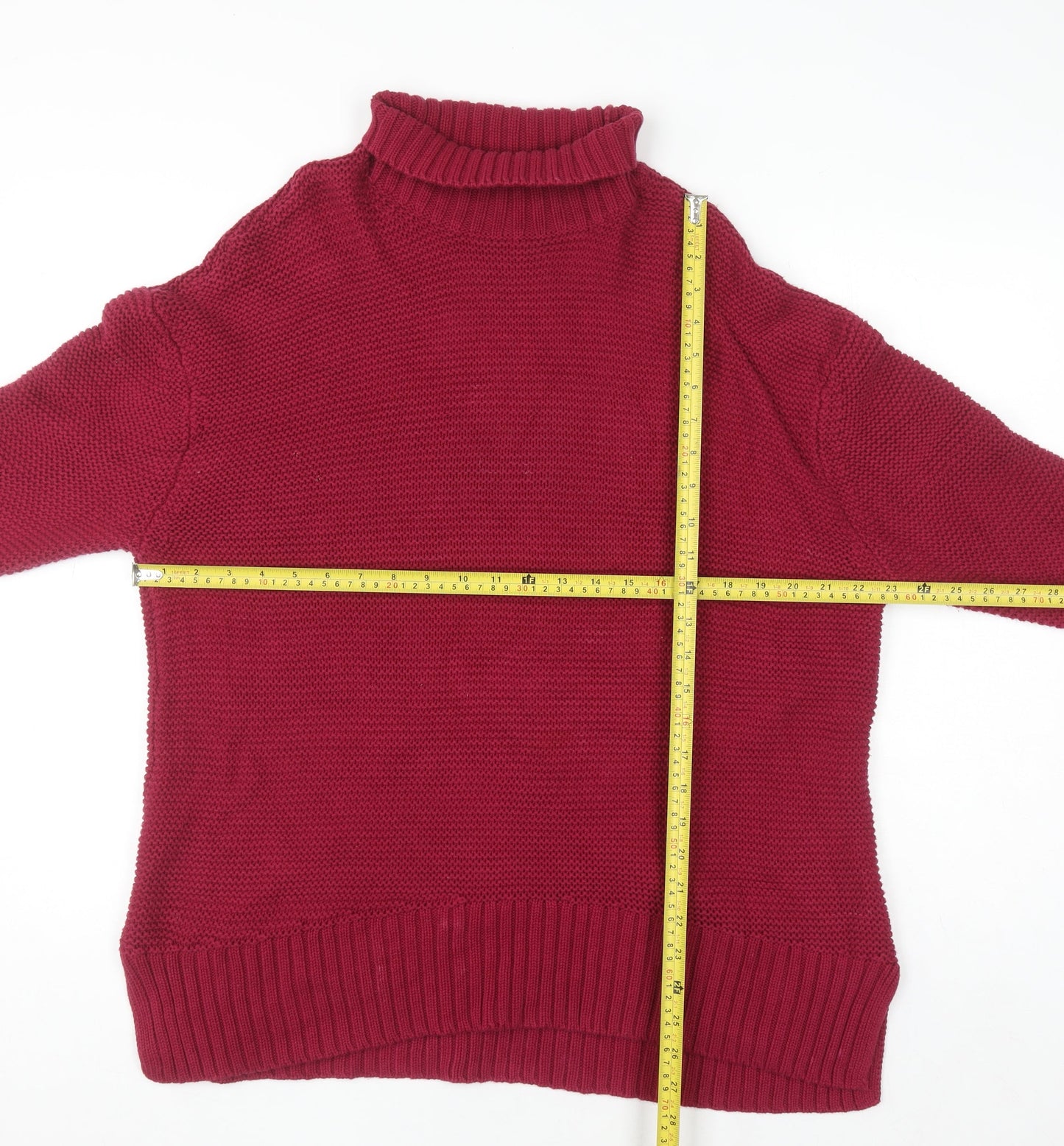 French Connection Women's Red Roll Neck Cotton Jumper Size M
