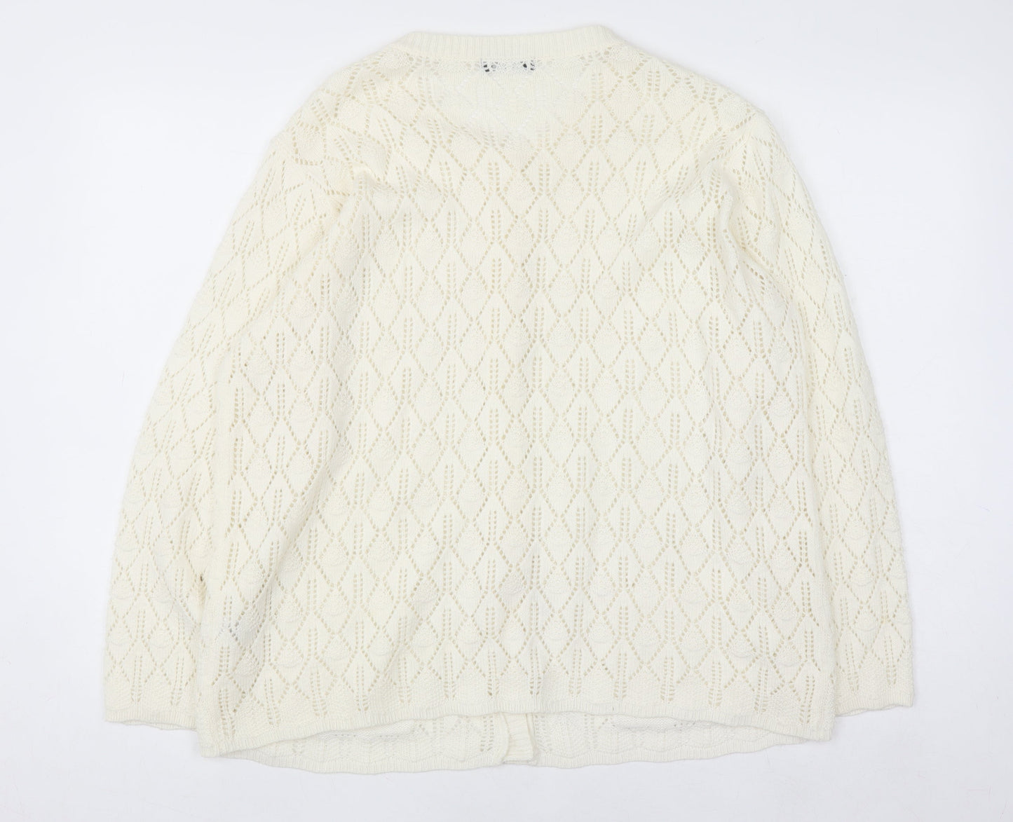 Bm Women Ivory Open-Knit Acrylic Cardigan Size L