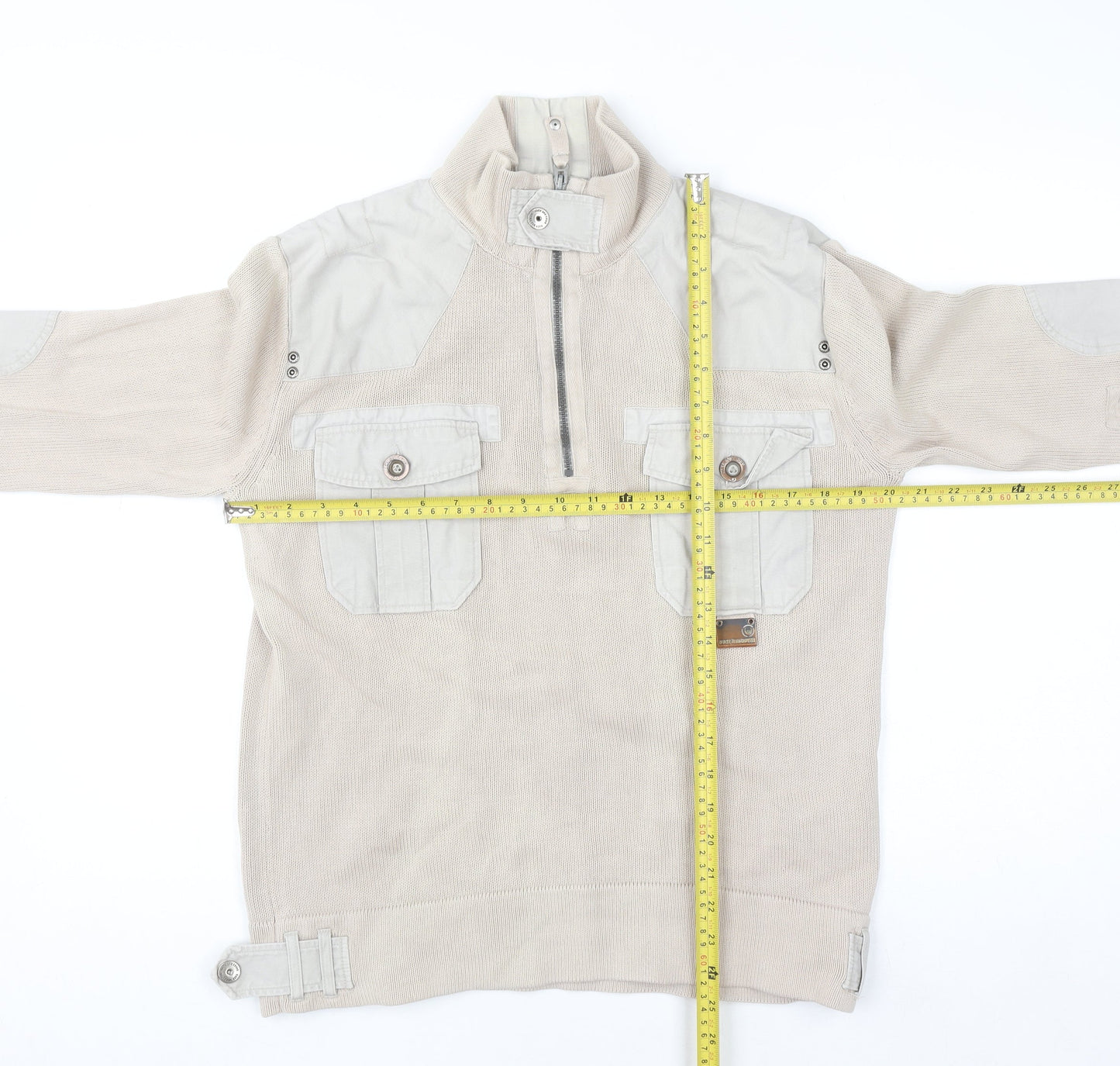 Duck and Cover Men's Beige 1/4 Zip Cotton Jumper Size S