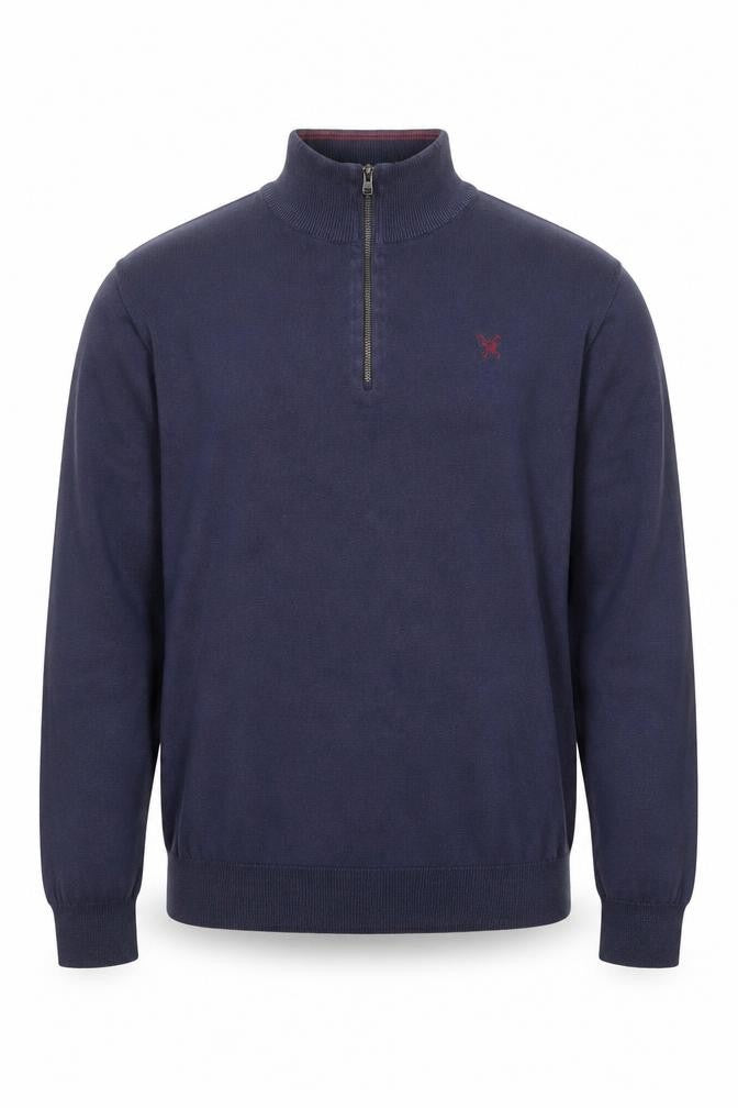 Fox & Crop Men's Blue Cotton 1/2 Zip High Neck Jumper XL