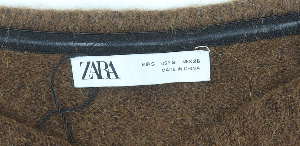 Zara Women Brown Knit Alpaca Blend Sleeveless V-Neck Camisole Top S