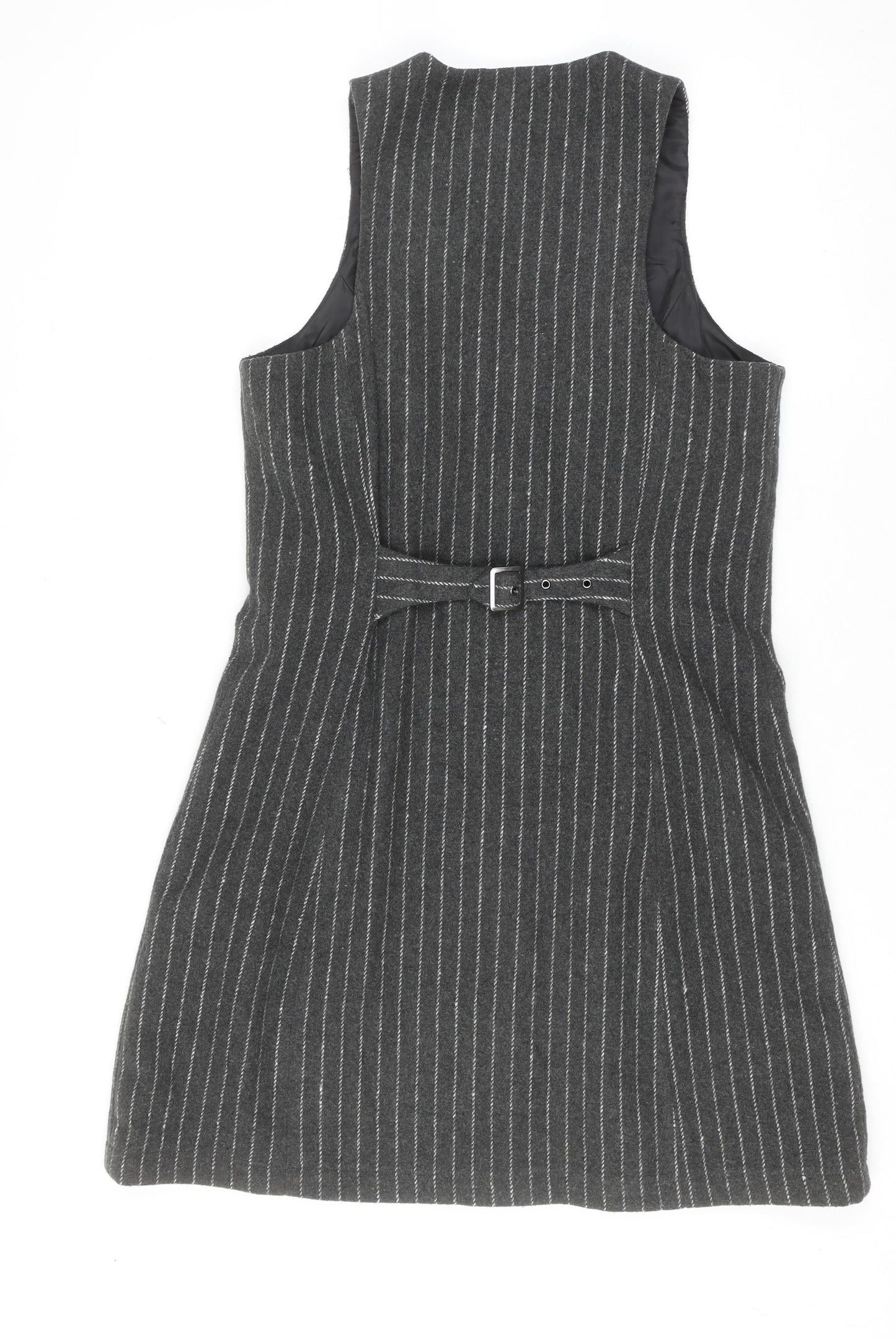 Pop England Women Grey Pinstripe Button Pinafore Dress Size 2