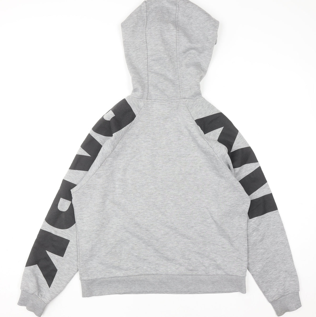 Close-up detail of Ivy Park women’s grey hoodie small pullover hooded sweatshirt