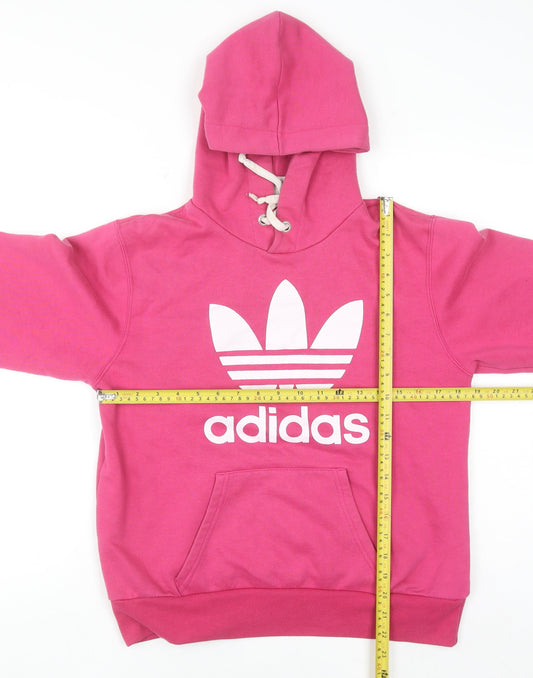Adidas Womens Pink Hooded Pullover Hoodie Medium Logo Graphic