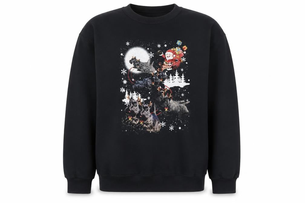 Jerzees Mens Black 2XL Christmas Dog Graphic Pullover Sweatshirt