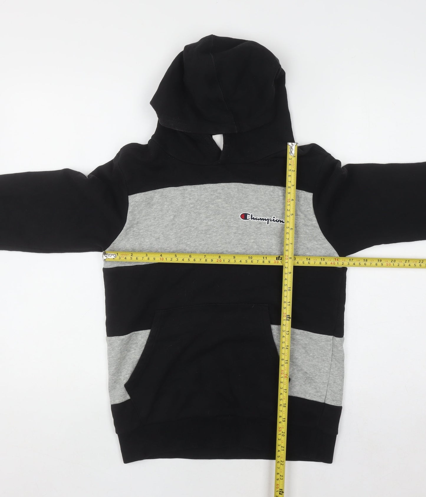 Champion Boys Black and Grey Pullover Hoodie Size 11-12 Years Lined Casual