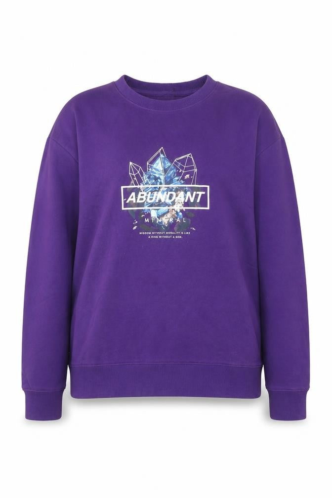 Baleno Women Purple Graphic Print Pullover Sweatshirt L Cotton Blend