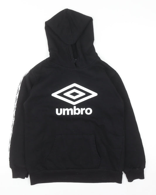 Umbro Boys Black Pullover Hoodie 7-8 Years Cotton Blend Logo Sportswear