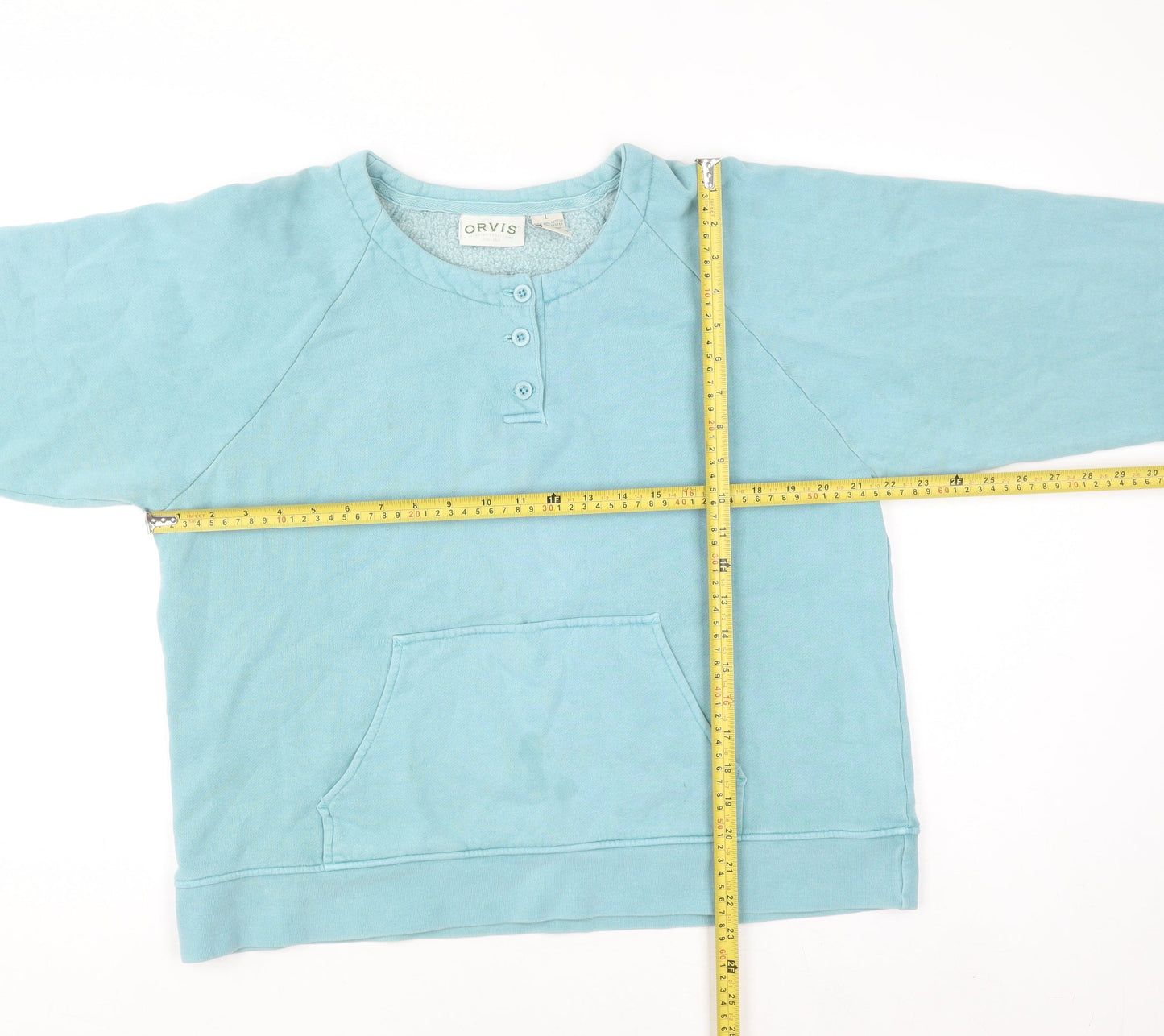Orvis Men's Blue Henley Sweatshirt Fleece Cotton Blend Size L