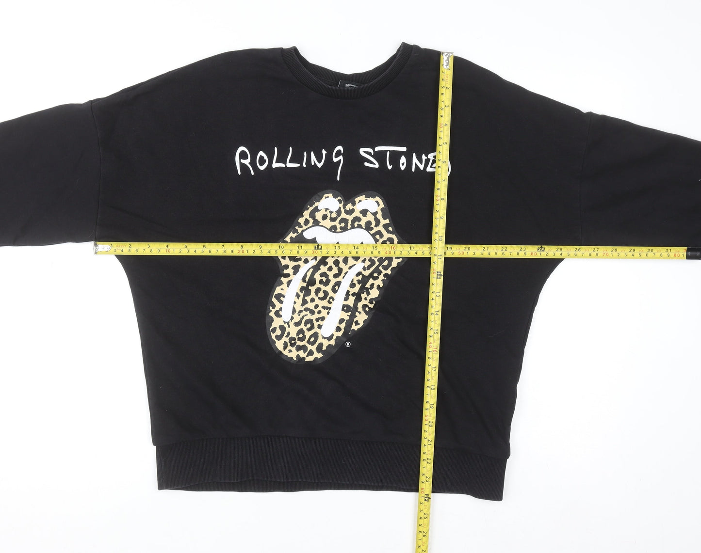 The Rolling Stones Women's Black Leopard Logo Pullover Sweatshirt UK 12