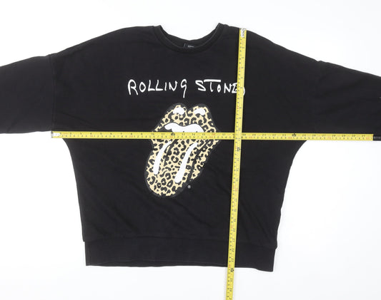 The Rolling Stones Women's Black Leopard Logo Pullover Sweatshirt UK 12