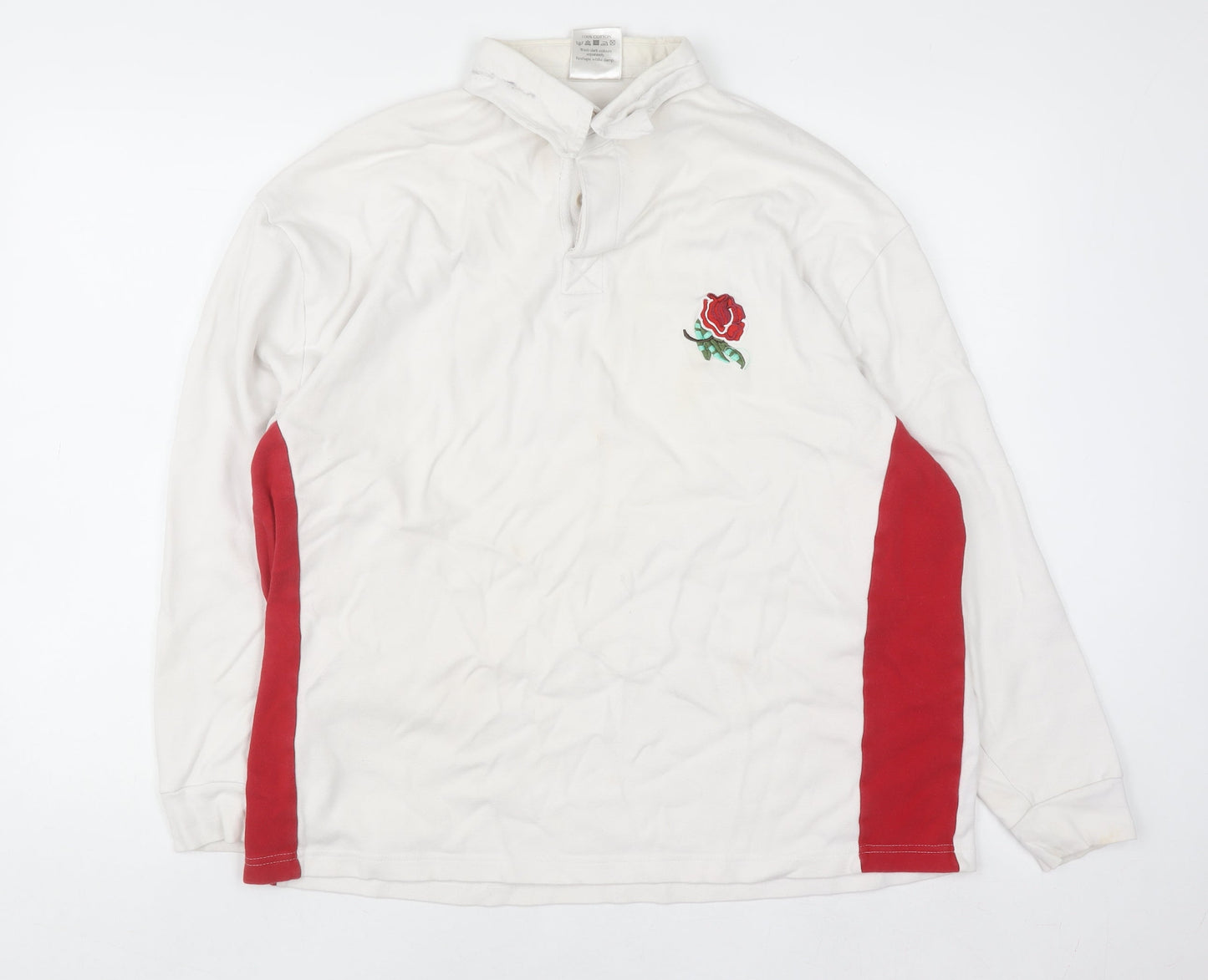 England Men's White Red Long Sleeve Rugby Sweatshirt Size L Cotton