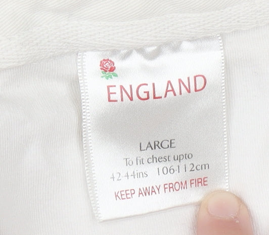 England Men's White Red Long Sleeve Rugby Sweatshirt Size L Cotton