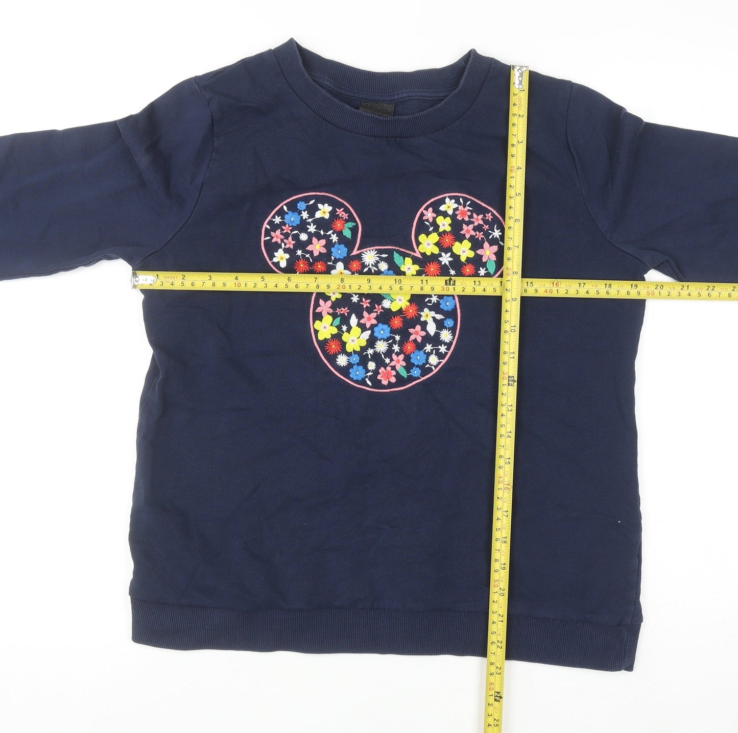 Disney TU Women Navy Blue Floral Mickey Sweatshirt Size 14 Cotton