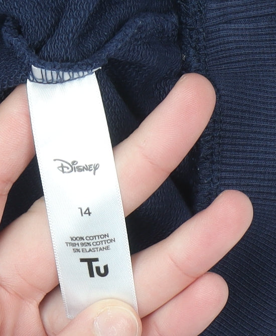 Disney TU Women Navy Blue Floral Mickey Sweatshirt Size 14 Cotton