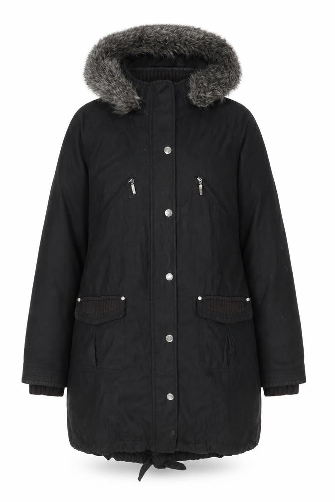 Marks & Spencer Women’s Black Fur Trim Parka Coat Size M Long