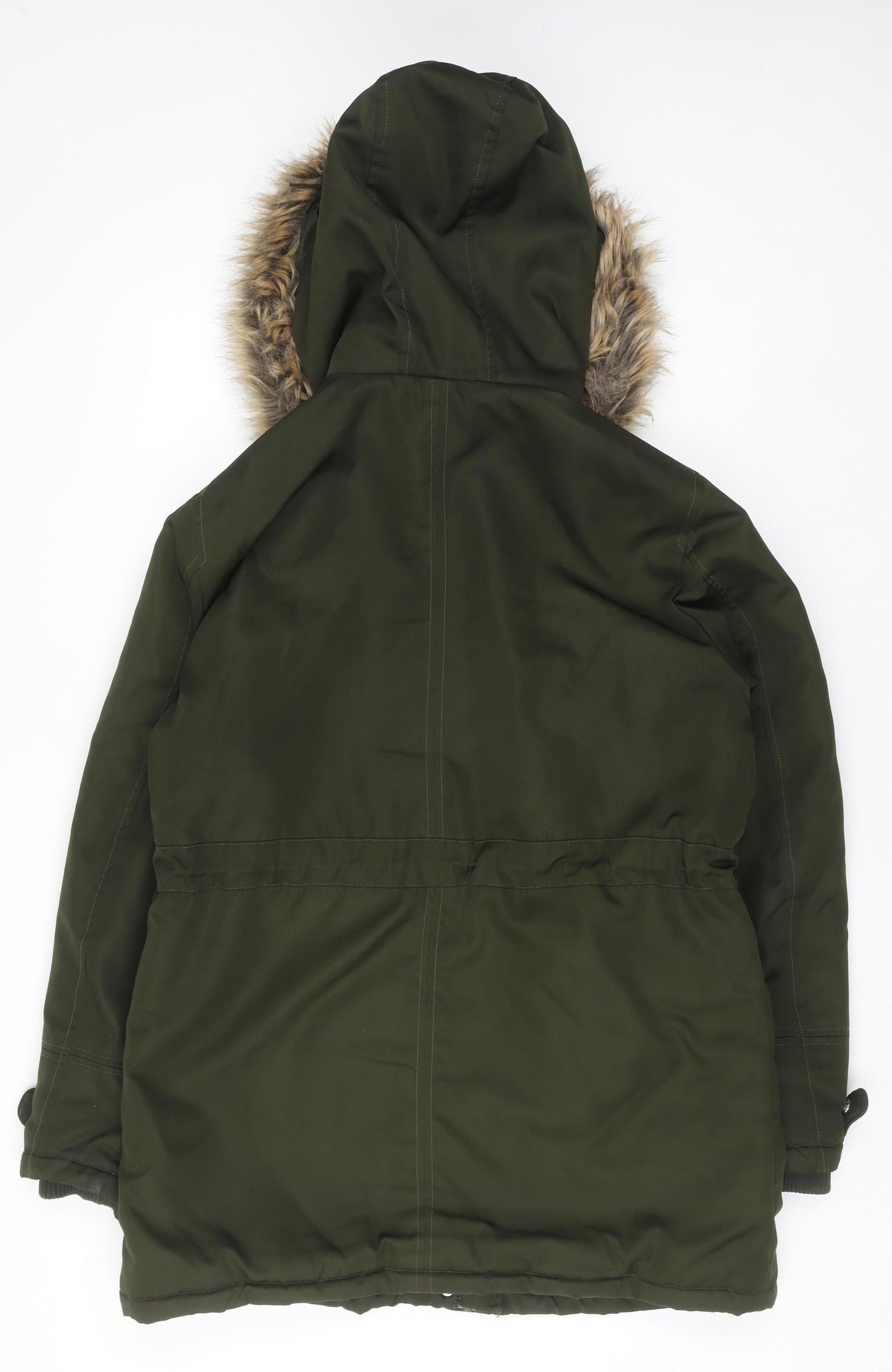 New Look Women’s Green Fur Trim Hooded Parka Coat Size 12