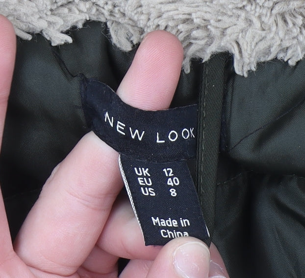New Look Women’s Green Fur Trim Hooded Parka Coat Size 12