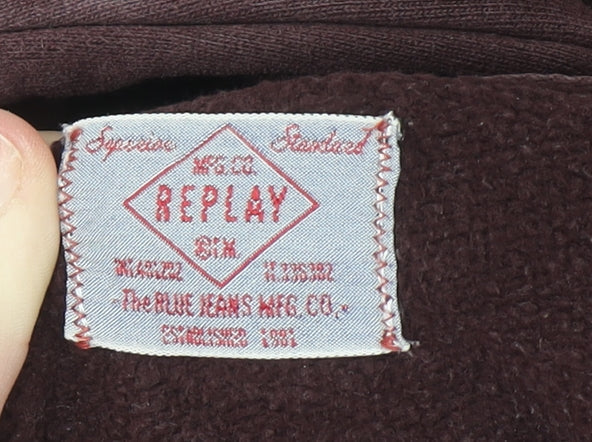 Replay Women’s Burgundy Button Hooded Pullover Sweatshirt Size L