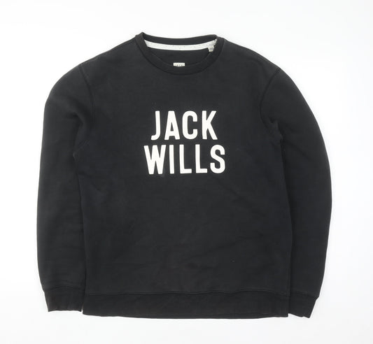 Jack Wills Men's Black Medium Logo Pullover Sweatshirt