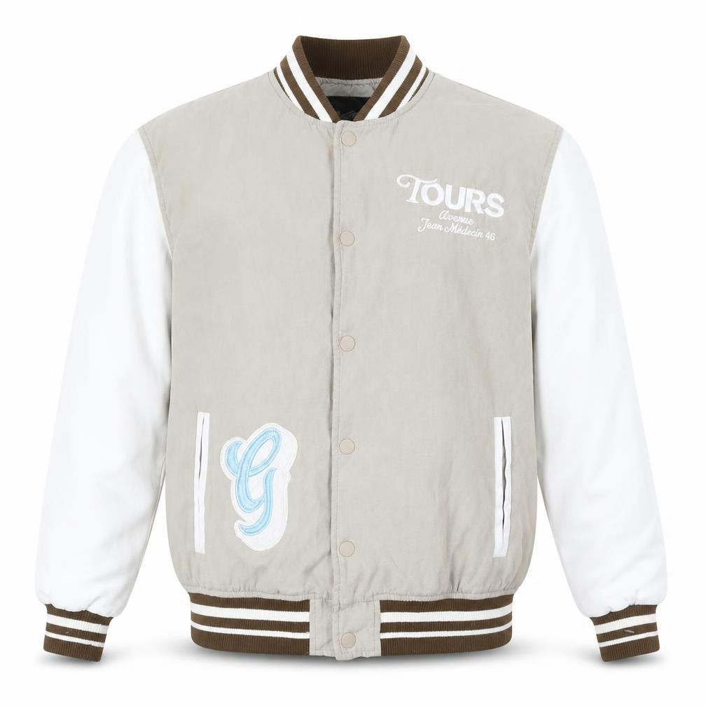 Pull&Bear Men’s Beige Varsity Jacket XL Embroidered College Style