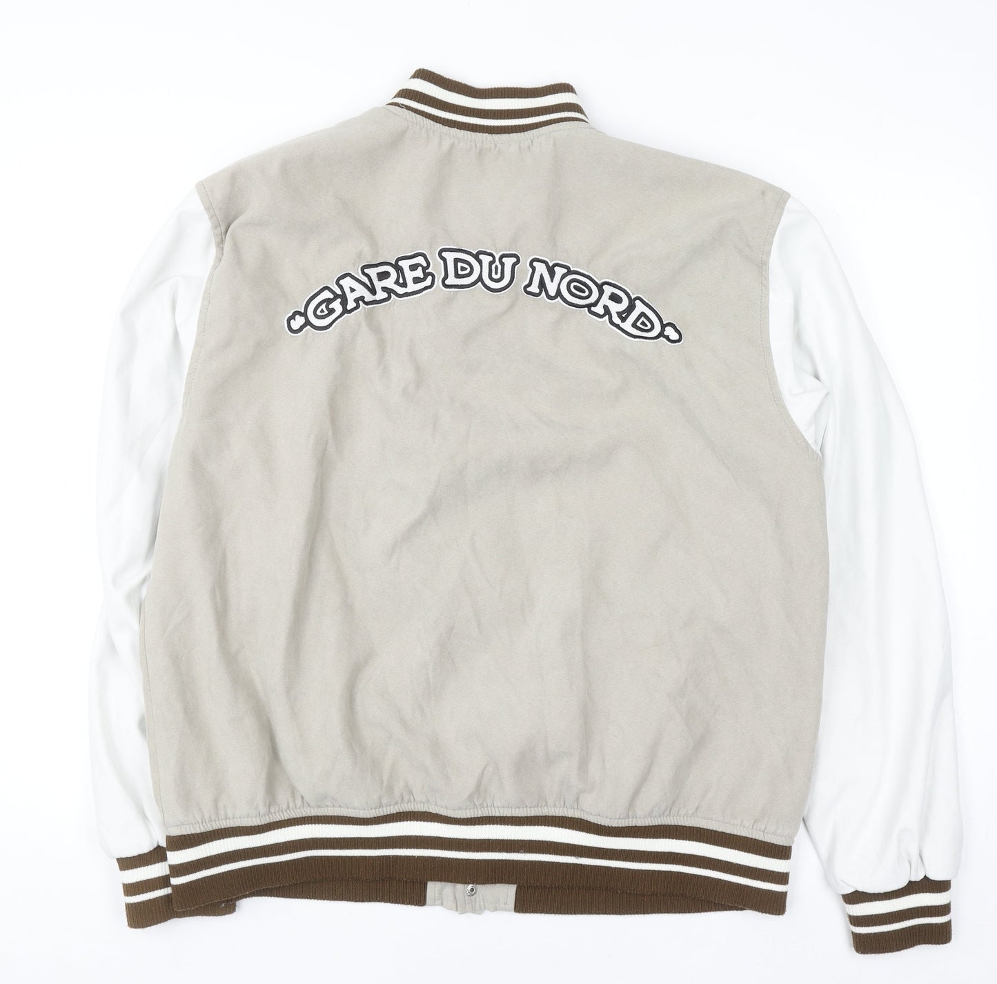 Pull&Bear Men’s Beige Varsity Jacket XL Embroidered College Style