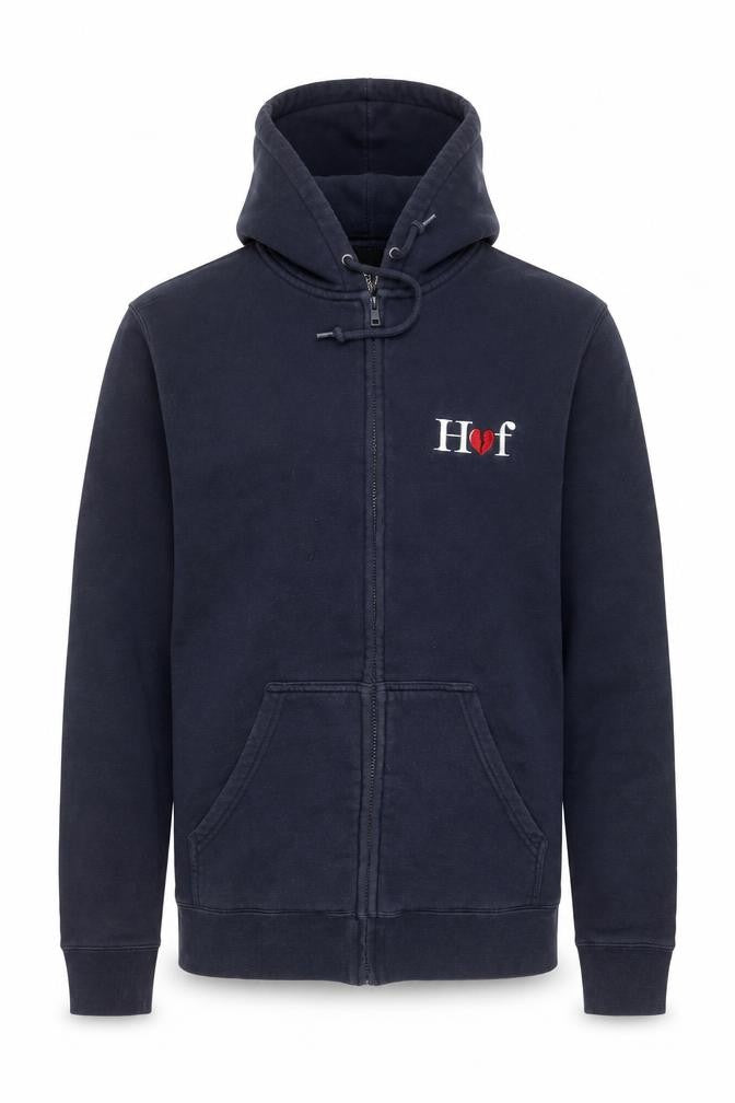 HUF Men’s Blue Full Zip Hoodie M Embroidered Logo Fleece