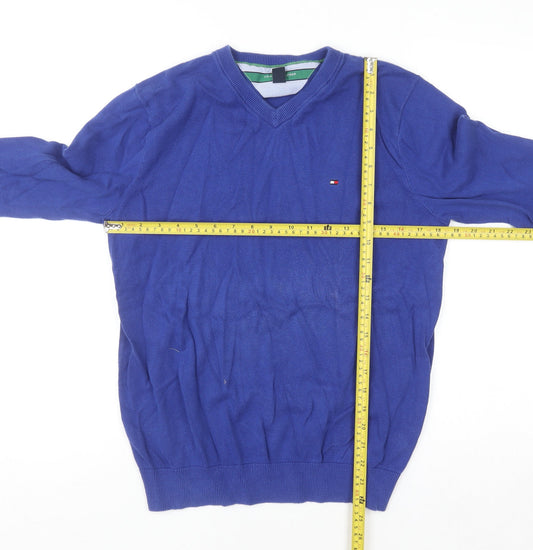 Tommy Hilfiger Men's Blue Cotton V-Neck Golf Jumper M