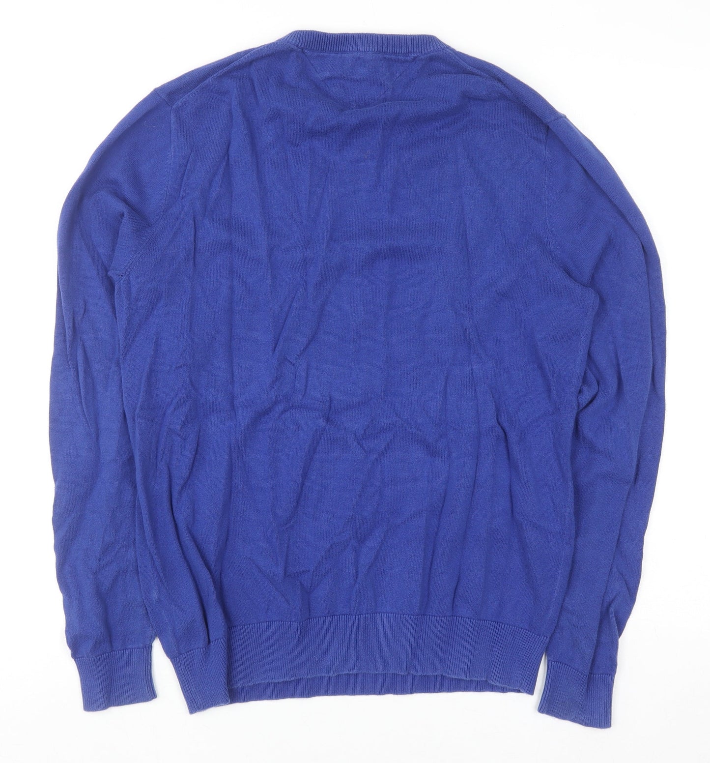 Tommy Hilfiger Men's Blue Cotton V-Neck Golf Jumper M