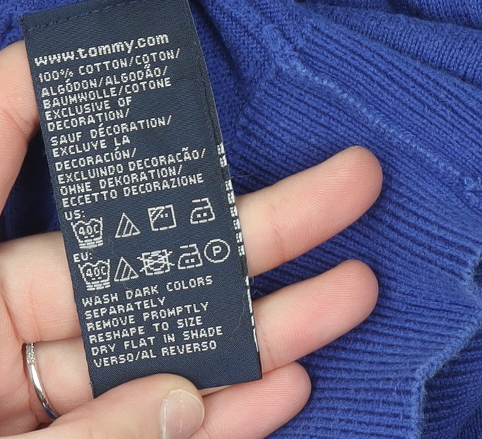 Tommy Hilfiger Men's Blue Cotton V-Neck Golf Jumper M