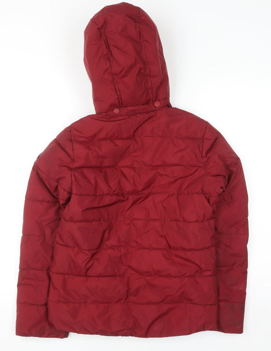 Joules Boys Red Hooded Puffer Jacket 11-12 Years Polyester Winter Coat