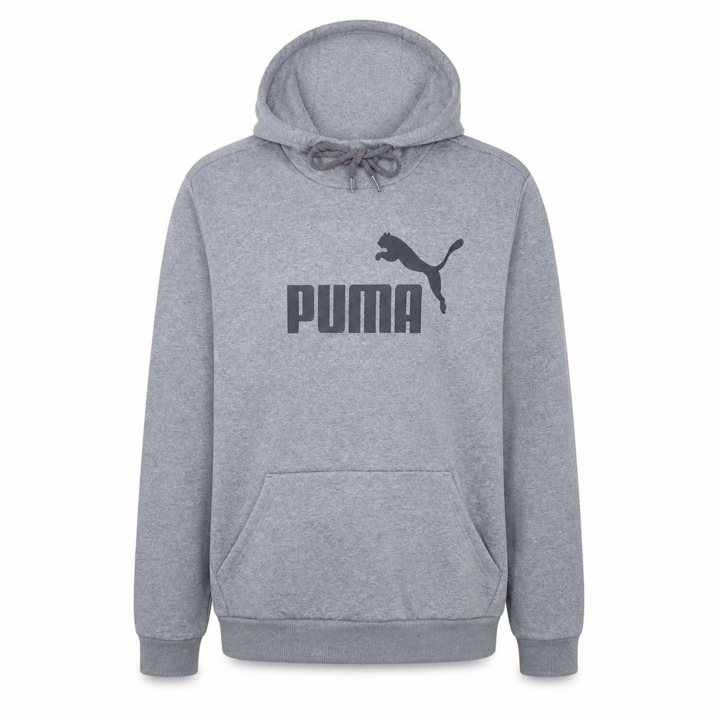 Front view of Puma Men's Grey XL Pullover Hoodie with Logo Print