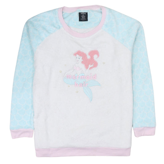Disney Women’s XL Fleece Pyjama Top Ariel Mermaid Hair White Blue