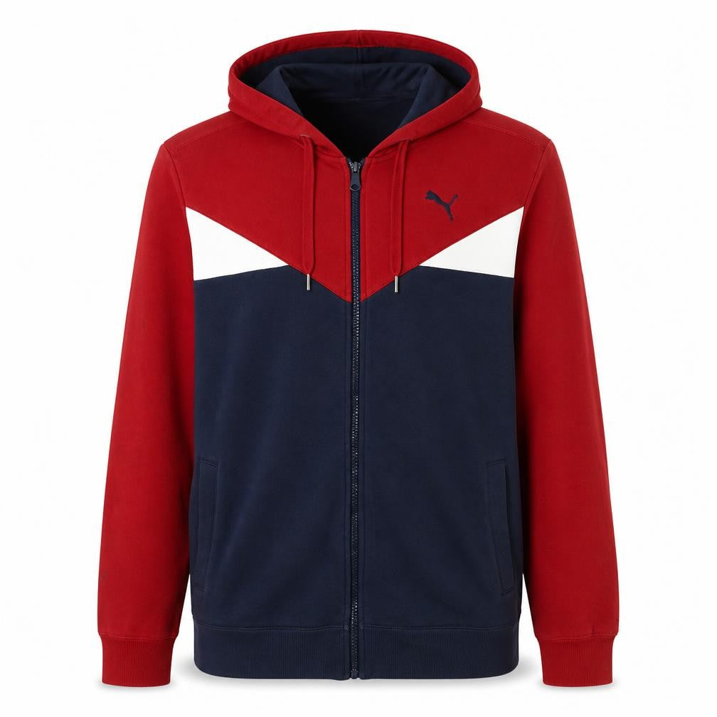 Puma Men’s Red Blue Full Zip Hoodie XL Regular Fit Sportswear