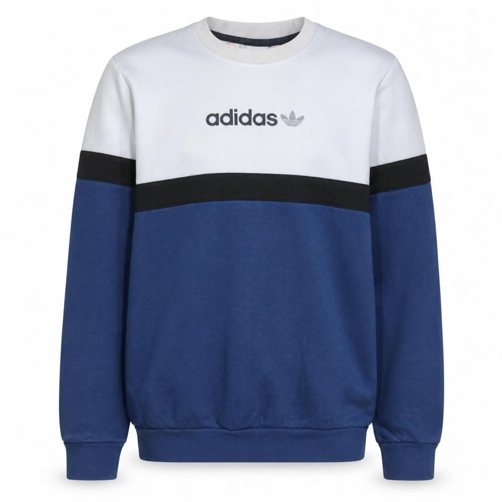 Front view of Adidas boys’ blue colourblock pullover sweatshirt 15-16 years xl fleece