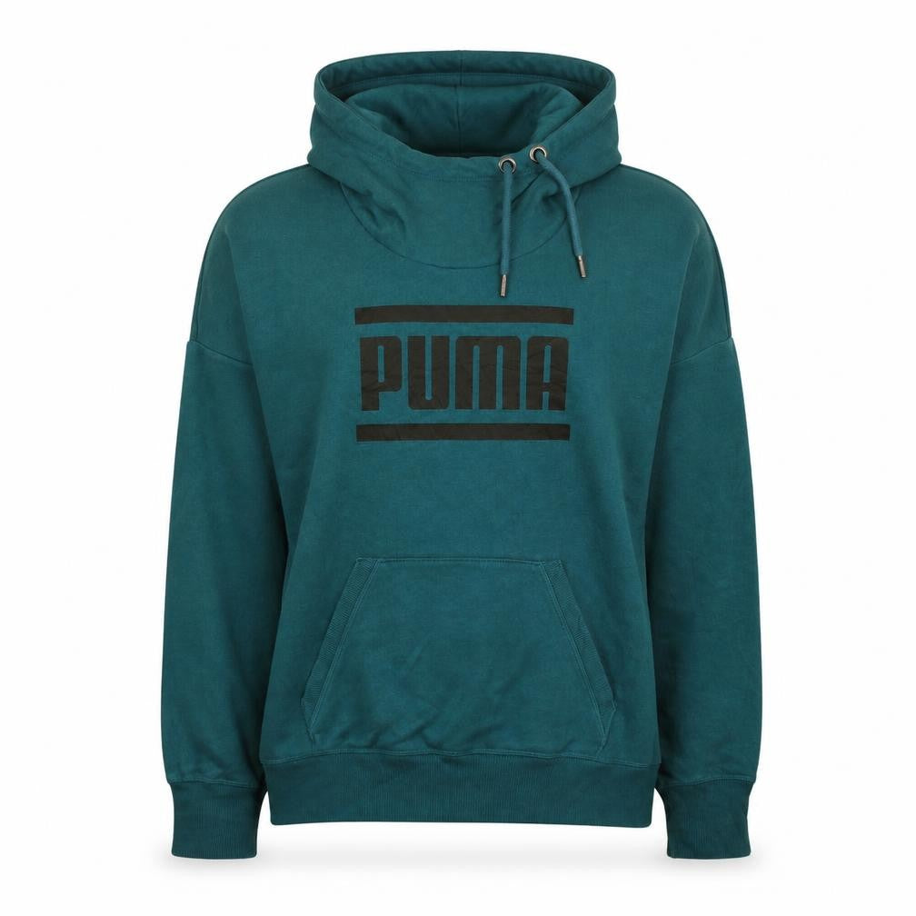 Puma Womens Teal Green Hoodie Size 10 Pullover Logo Cotton Blend