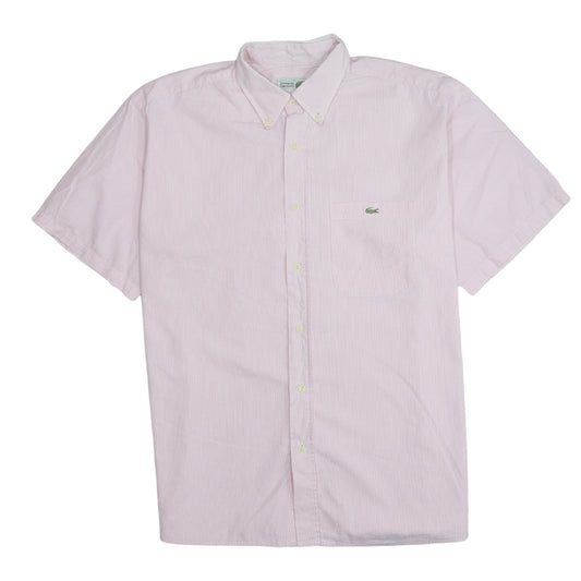 Lacoste Men's Pink Striped Short Sleeve Button-Up Shirt Size L