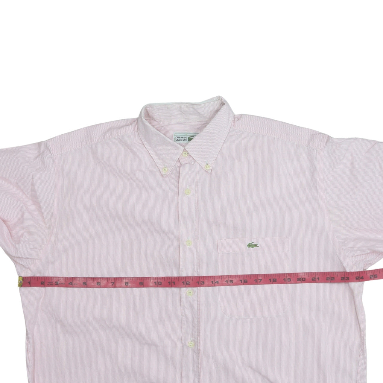 Lacoste Men's Pink Striped Short Sleeve Button-Up Shirt Size L