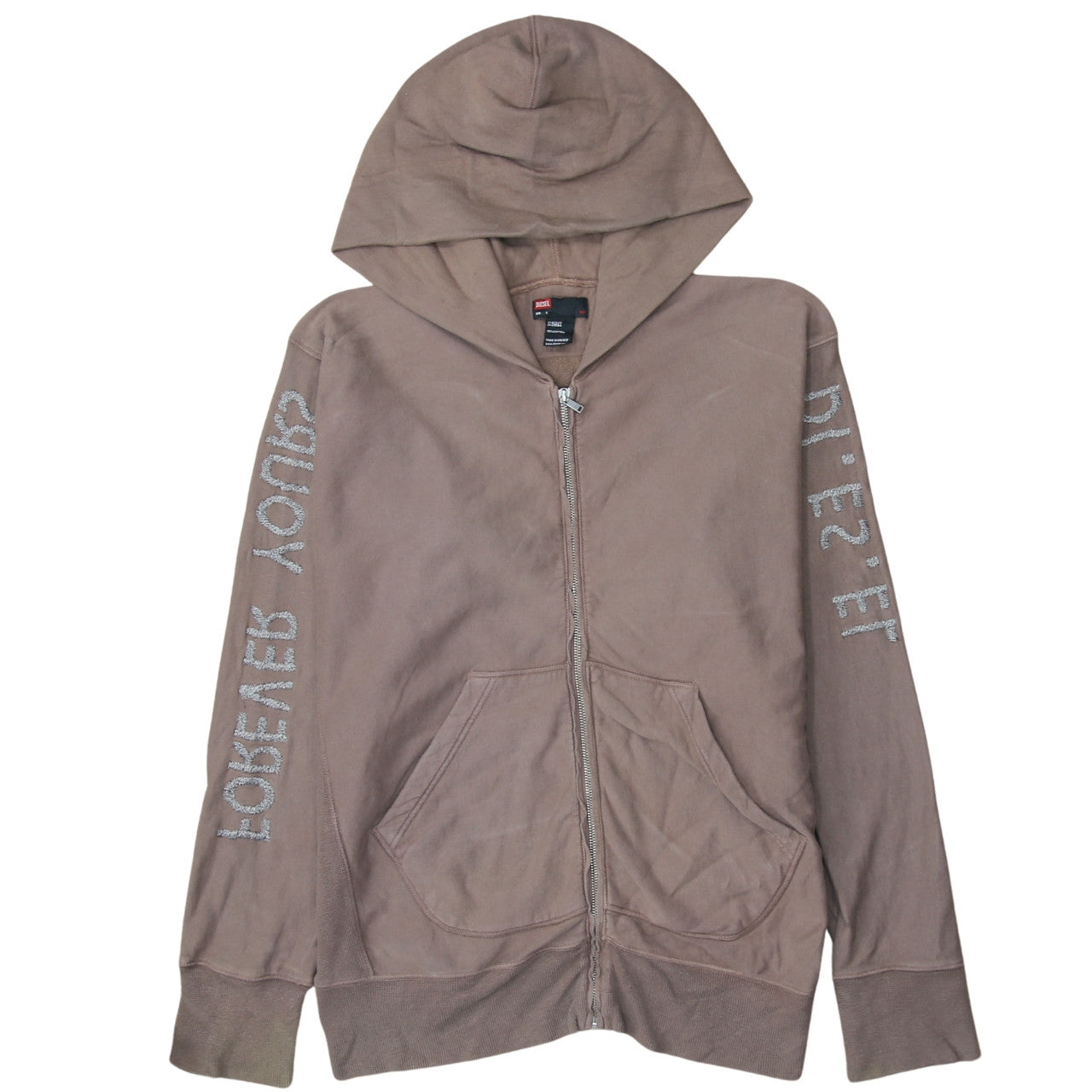 Diesel Men’s Brown Full Zip Hoodie L Logo Sleeve Cotton