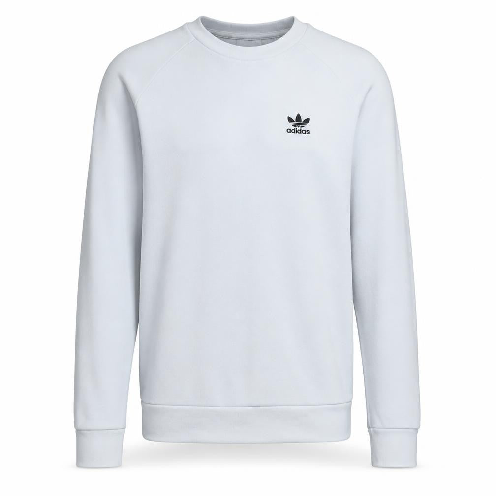 Front view of adidas Men's White Crew Neck Logo Pullover Sweatshirt, size S