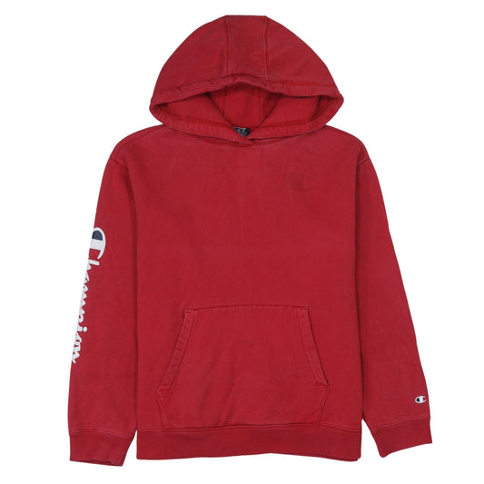Champion Men's Red Pullover Hoodie Medium Logo Sleeve Fleece