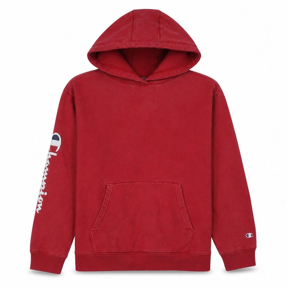 Champion Men's Red Pullover Hoodie Medium Logo Sleeve Fleece