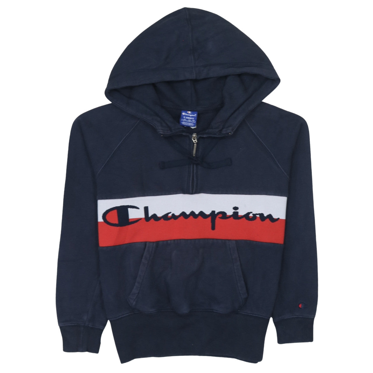 Champion Mens Navy XS 1/2 Zip Hoodie Pullover Logo Cotton