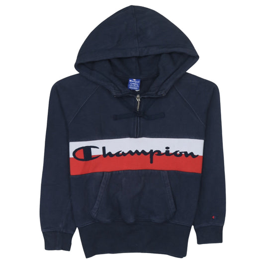 Champion Mens Navy XS 1/2 Zip Hoodie Pullover Logo Cotton