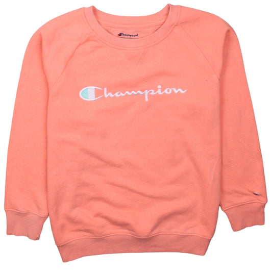 Champion Girls Pink XL Pullover Crew Neck Fleece Sweatshirt Logo Jumper