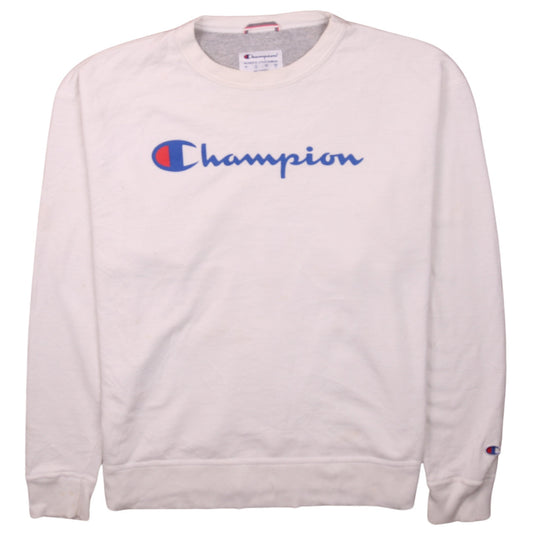 Champion Men's White Logo Crew Neck Pullover Sweatshirt L