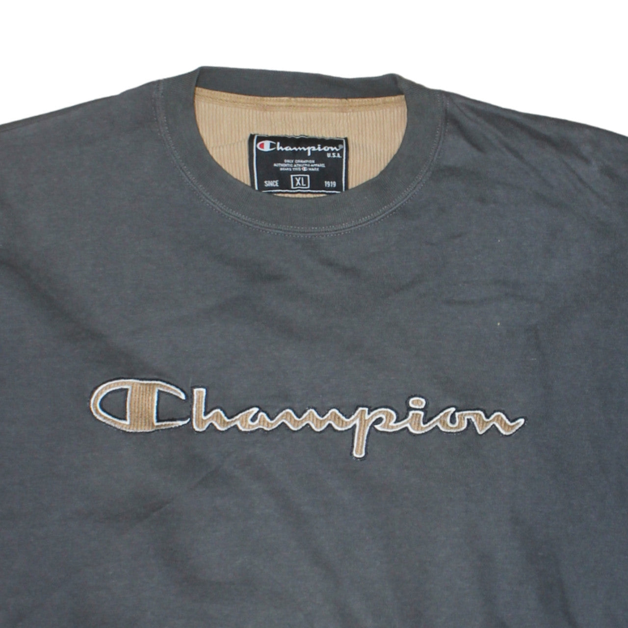 Champion Men's Grey XL Crew Neck Embroidered Pullover Sweatshirt