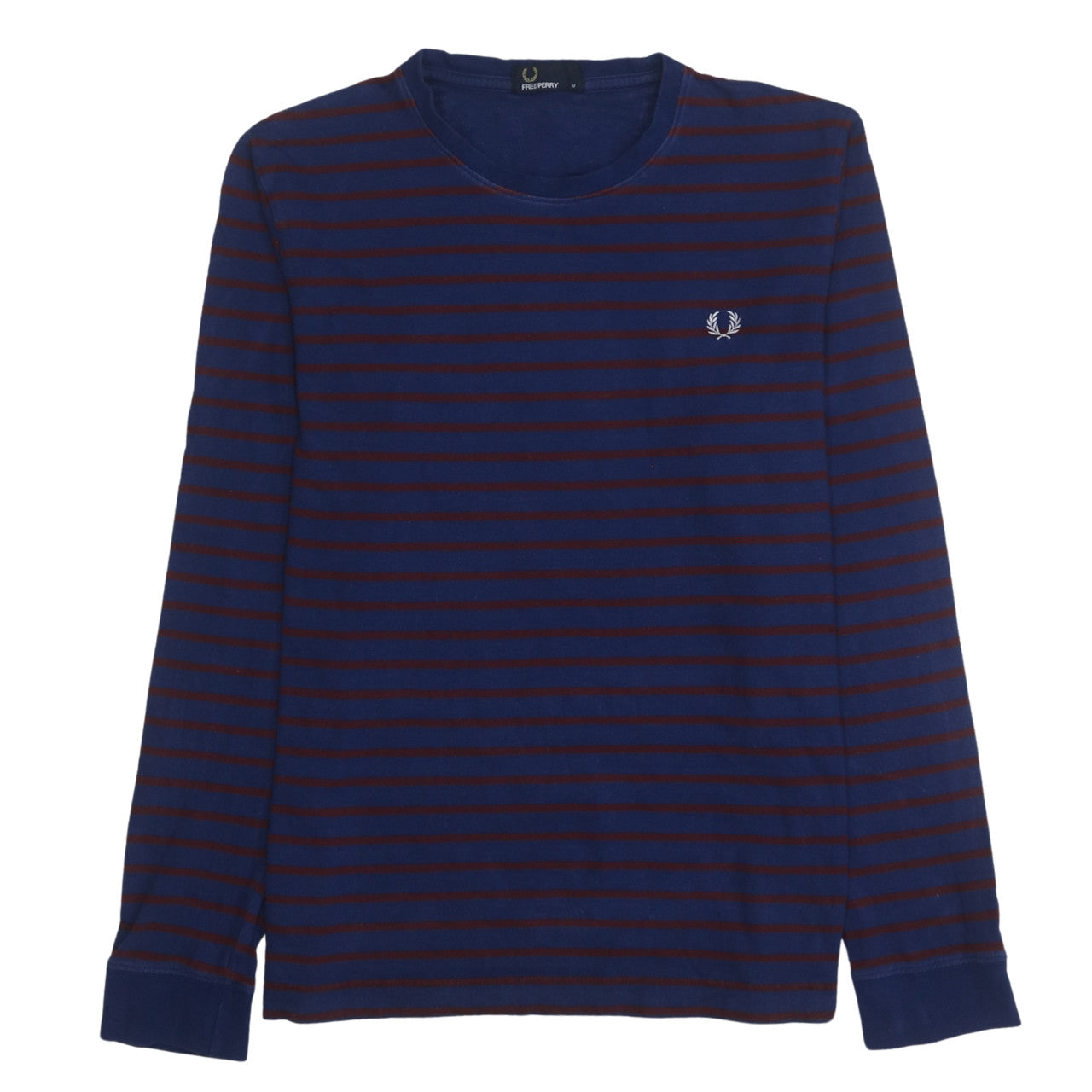 Fred Perry Men's Blue Striped Long Sleeve Cotton T-Shirt M