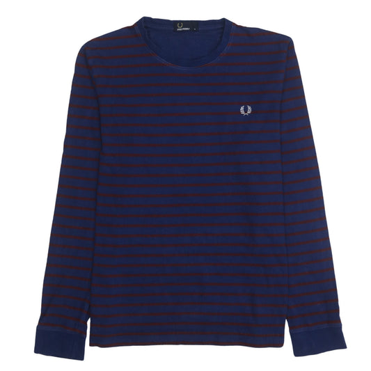 Fred Perry Men's Blue Striped Long Sleeve Cotton T-Shirt M